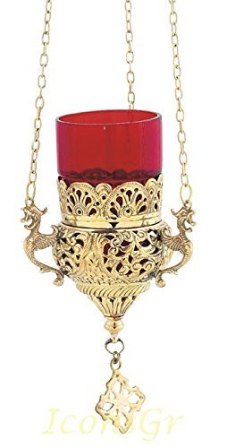 Greek Christian Orthodox Bronze Oil Lamp with Chain- 9503g