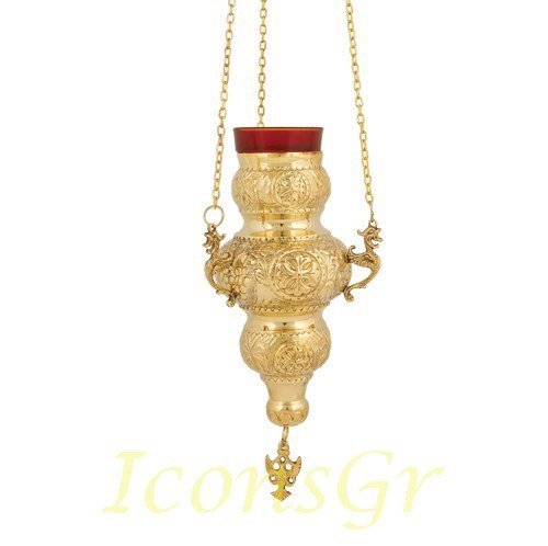 Greek Christian Orthodox Bronze Oil Lamp with Chain - 409b [Kitchen]