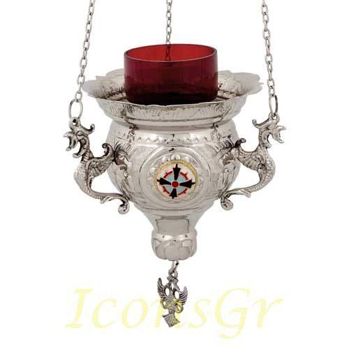 Greek Christian Orthodox Bronze Oil Lamp with Chain - 231n [Kitchen] - $155.33