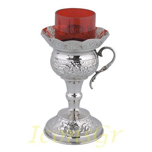 Greek Christian Orthodox Bronze Table Oil Lamp - 9541n