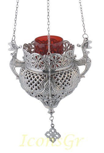 Greek Christian Orthodox Bronze Oil Lamp with Chain - 9688n [Kitchen]