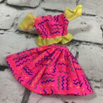 Vintage 80s 90s Barbie Clothes Hot Pink Chevron Striped Twirl Skirt With Top Lot - £9.28 GBP