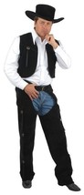 Black Chaps &amp; Vest Cowboy Adult Medium 40 42 Halloween Costume - £43.53 GBP