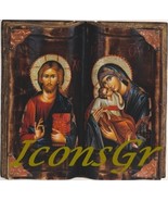 Wooden Greek Christian Orthodox Double Wood Icon / D2 [Kitchen] - £107.65 GBP