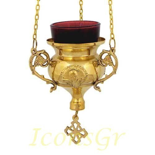 Greek Christian Orthodox Bronze Oil Lamp with Chain- 237g [Kitchen]