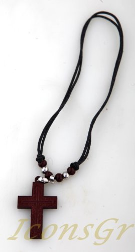 Christian Orthodox Greek Religious Pendant Necklace with Wood Cross / 2