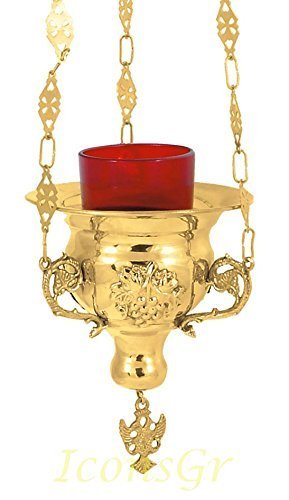 Greek Christian Orthodox Bronze Oil Lamp with Chain- 9899g [Kitchen]