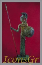 Ancient Greek Bronze Museum Statue Replica of Athena with Spear &amp; Shield (1187) - £101.74 GBP