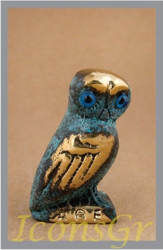 Ancient Greek Bronze Museum Statue Replica of Owl on a Podium (543) [Kitchen]