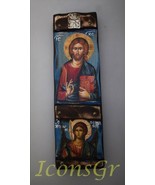 Wooden Greek Christian Orthodox Wood Icon of Archangel Michael &amp; Jesus C... - £64.31 GBP