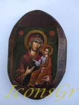 Wooden Greek Christian Orthodox Wood Icon of Mother of Jesus &amp; Jesus /Mp0_1 - £9.13 GBP