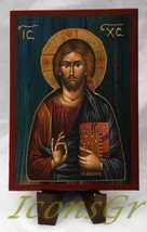 Wooden Greek Christian Orthodox Wood Icon of Jesus Christ / A2_2 [Kitchen] - $26.56