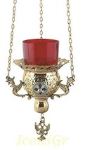 Greek Christian Orthodox Bronze Oil Lamp with Chain - 9771b [Kitchen] - £67.28 GBP