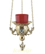Greek Christian Orthodox Bronze Oil Lamp with Chain - 9771b [Kitchen] - £66.75 GBP