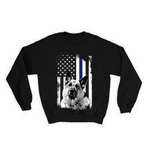 Police K-9 German Shepherd : Gift Sweatshirt USA Flag Blue Thin Line Dog America - $28.95