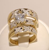 2Ct Sim Diamond 14K Yellow Gold Over His-Her Trio Wedding Ring Set - £74.73 GBP
