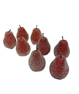Vintage Lot of 8 Sugared and Beaded Red Pears Faux Fruit Decorations 3&quot; - £15.35 GBP