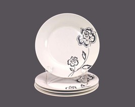 Four Moda large dinner plates made by Oneida. Black flowers on white. - £95.12 GBP