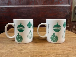 Pair 2016 Starbucks Green Christmas Ornament Coffee Tea Mugs Holiday Mug - £13.90 GBP