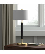 25&quot; Black and Gold Metal Two Light Table Lamp With White Drum Shade - $3,188.01 MXN