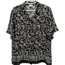 Koret Women&#39;s Black White Floral Short Sleeve Button Front Blouse Size 14 - $16.83