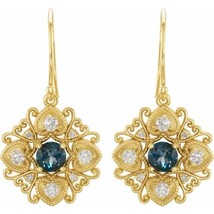 Authenticity Guarantee 
14k Yellow Gold London Blue Topaz and Diamond Earrings - £1,603.76 GBP