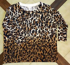CHICO&#39;S Dip Dye Darcy Leopard Print Pullover Sweater, 3/4 Sleeves (Size ... - £22.88 GBP