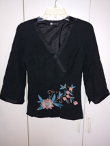 Carole Little Ladies SILK/RAYON Black Pullover Top W/FLORAL EMBROIDERY-NICE - £11.00 GBP