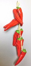 Vintage String of Ceramic Peppers Hand Painted 26&quot; on Rope 9 Peppers - £14.80 GBP