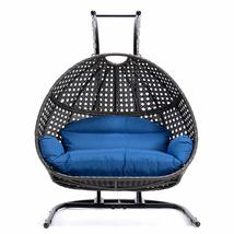 LeisureMod Outdoor Patio Charcoal Wicker Hanging 2 Person Double Egg Swing Chair - £1,002.15 GBP