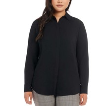 Dalia Women&#39;s Plus Size XXL Black Long Sleeve Button Front Shirt Blouse NWT - £10.57 GBP
