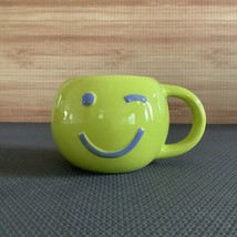 Room Essentials Ceramic Mug Happy Face Cup 1 Handle Green Cute Kitchen NEW - $14.82