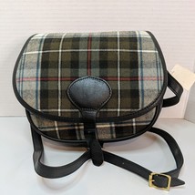 LL Bean Bag Leather &amp; Green Tartan Plaid Crossbody Purse Made in Scotlan... - £84.96 GBP