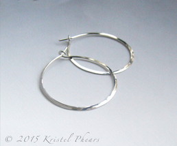 Sterling hoops 1.5&quot; - Large Silver hoop earrings hammered simple classic... - $23.00