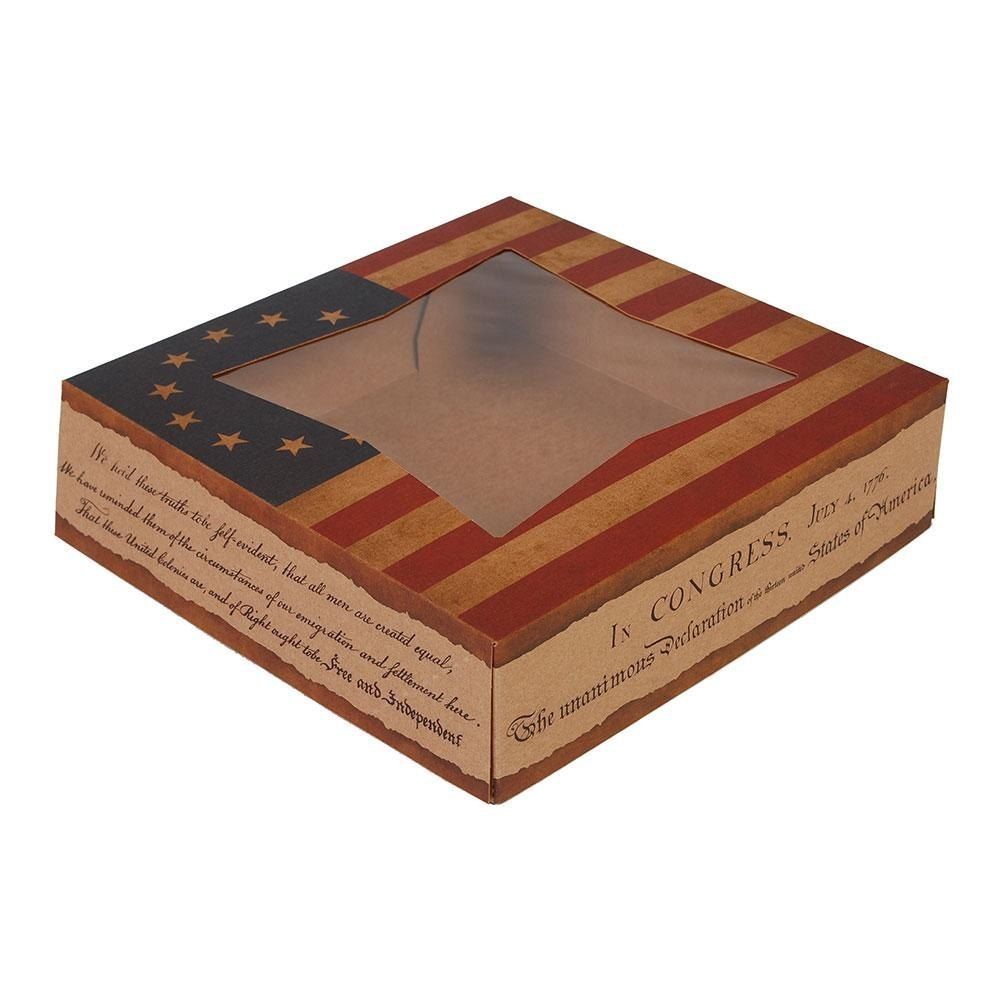 Bakery Box with Vintage American Flag10" x 10" x 2" Window Cake / Declaration - $186.00