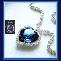 Stunning Crystal Heart Ocean Blue Austrian Swarovski Rhinestone Circled Necklace image 2