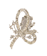 Vintage Rhinestone Pin Brooch Floral and Ribbon Design 1.5 Inches Long - £5.38 GBP