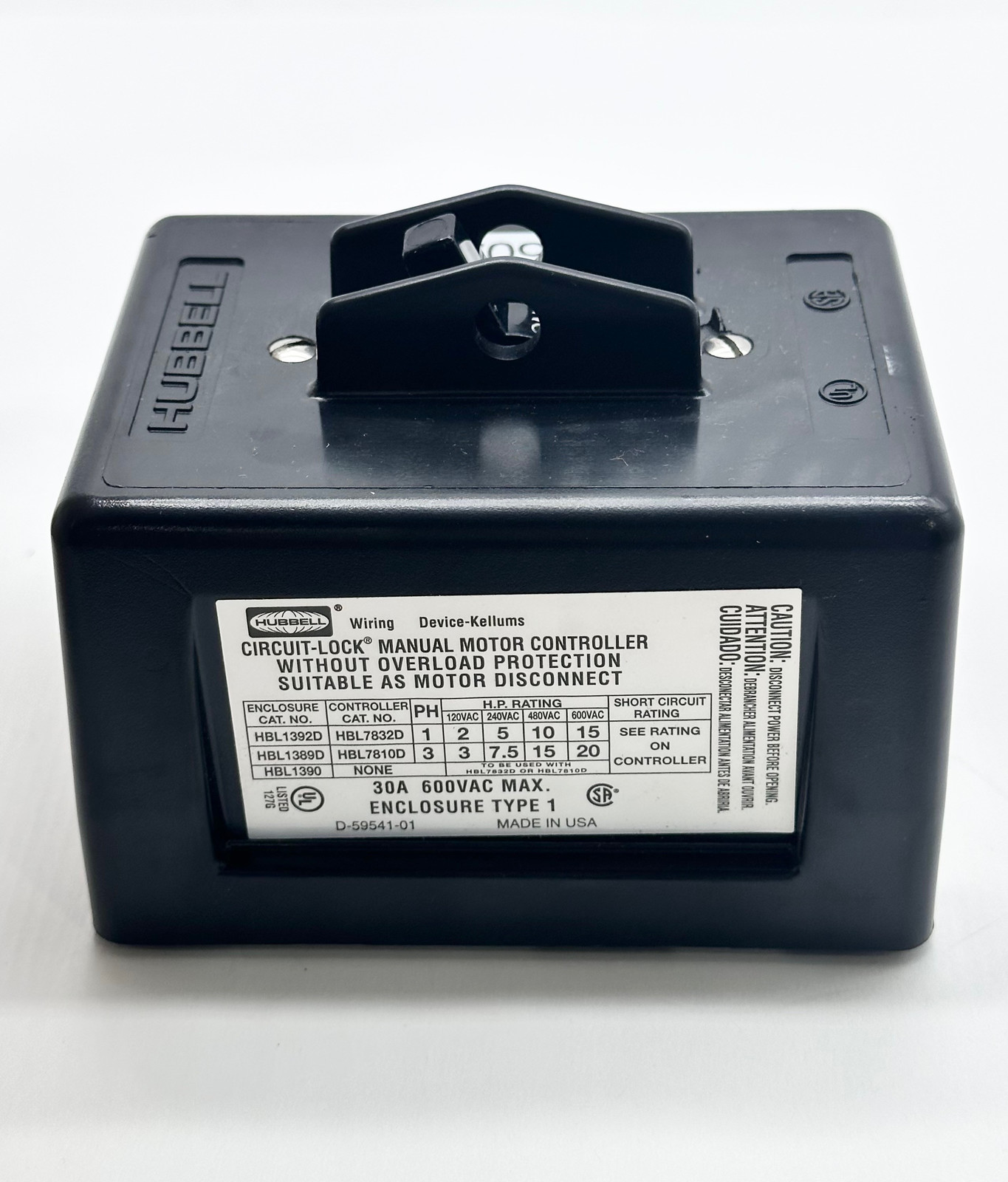 Hubbell HBL1392D Circuit-Lock®Manual Motor Controller 3-20 HP  - $71.50