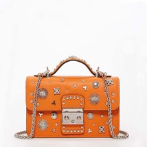 The Hollywood Studded Leather Crossbody Bag Orange - £247.76 GBP