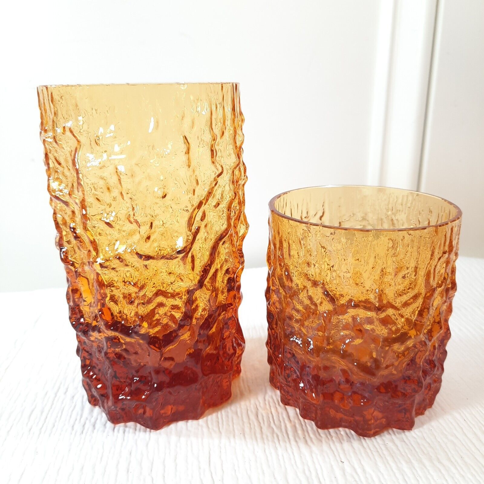 Selezione IVV Italian Crystal Glacier Ice Bark Glass Tumblers x2 brown a... - $95.00