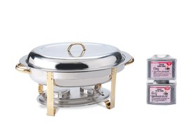 New  Deluxe 6 Qt. Oval Gold Accent Chafer Chafing Set Lowest $ Guarantee Bonus  - £119.47 GBP