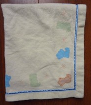 Child Of Mine Charters WHITE Cotton Bears Flannel BABY BLANKET Vintage - £30.62 GBP