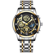 Calendar Men&#39;s Watch Hollow Flywheel Rhinestone Waterproof Sun Moon Star Quartz  - £21.65 GBP