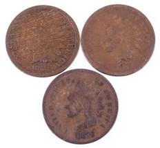 Lot of 3 Indian Cents (1873 Op 3, 1874, 1875) in Good Condition, Brown Color - £40.86 GBP