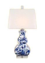 Chinese Blue and White Porcelain Gourd Vase Floral Bird Motif Table Lamp 25&quot; - £303.31 GBP