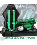 Universal TAKATA Green 4 Point Snap-On 3&quot; With Camlock Racing Seat Belt ... - $109.27 CAD