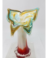 Table Vase Rainbow Pastel Explosion Open Flower Vintage Hand Blown  - £22.62 GBP