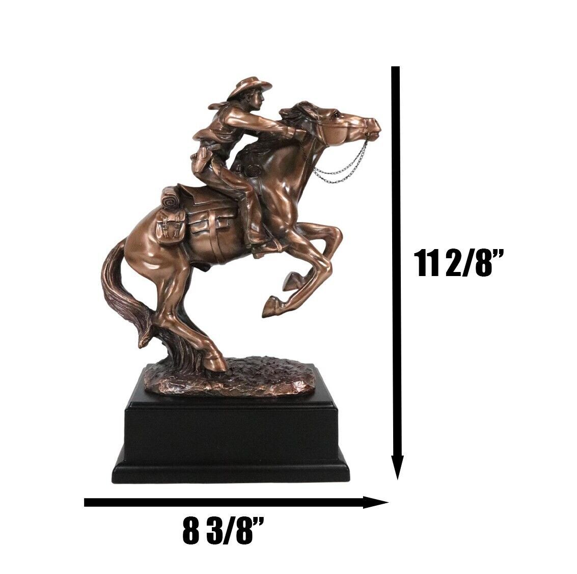 Rustic Western Wild Cowboy Bracing On A Galloping Horse Bronzed Resin Statue Item image 2