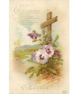 Antique DB Easter Postcard J451 Poem Wooden Cross Pansies Flowers Embossed - $6.93