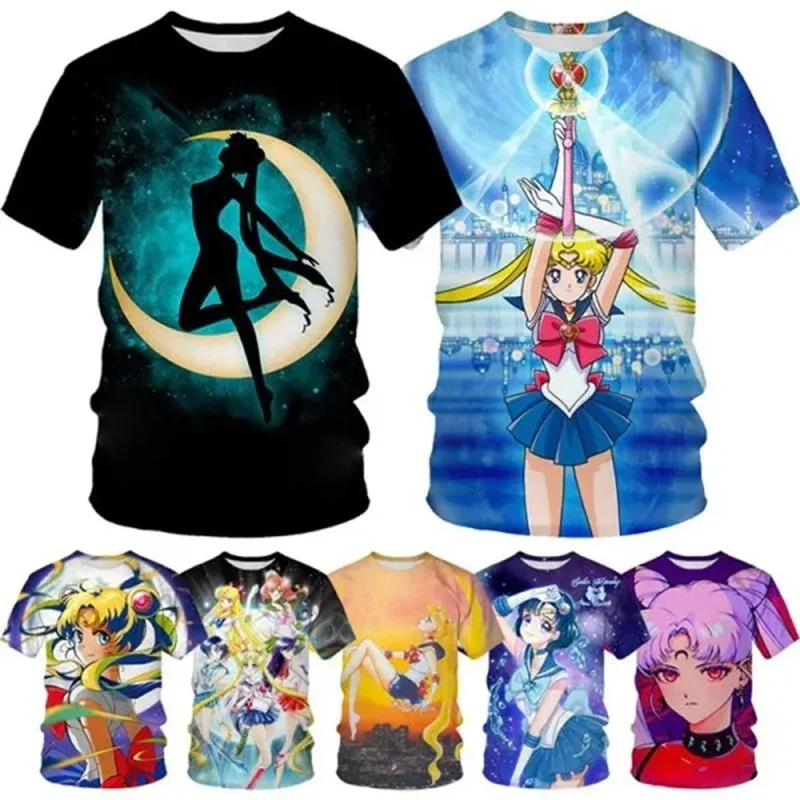 Summer Sailor Moon 3D Printed Animated Girls Short Sleeve T-shirt Casual Crew - £10.77 GBP+